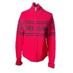 Lauren Ralph Lauren Red Beaded Preppy Vintage Y2K Cardigan Sweater Size Medium P